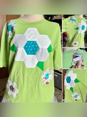 Quilty Tee - Green Hexie Flower